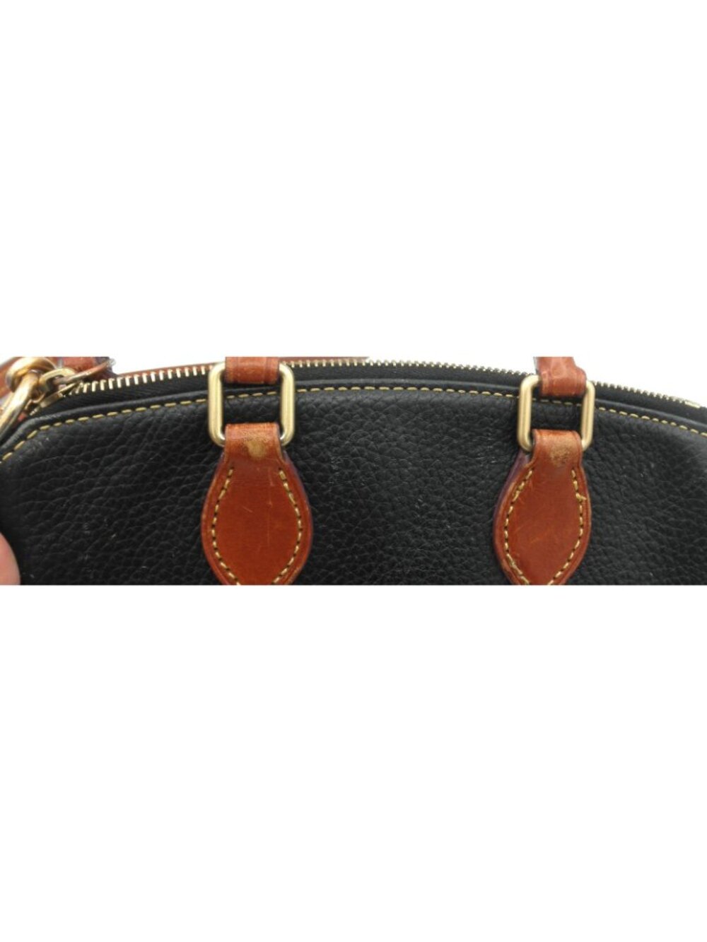 Dooney & Bourke Black Pebbled Leather Brown Accents Crossbody Satchel Handles - Picture 16 of 16